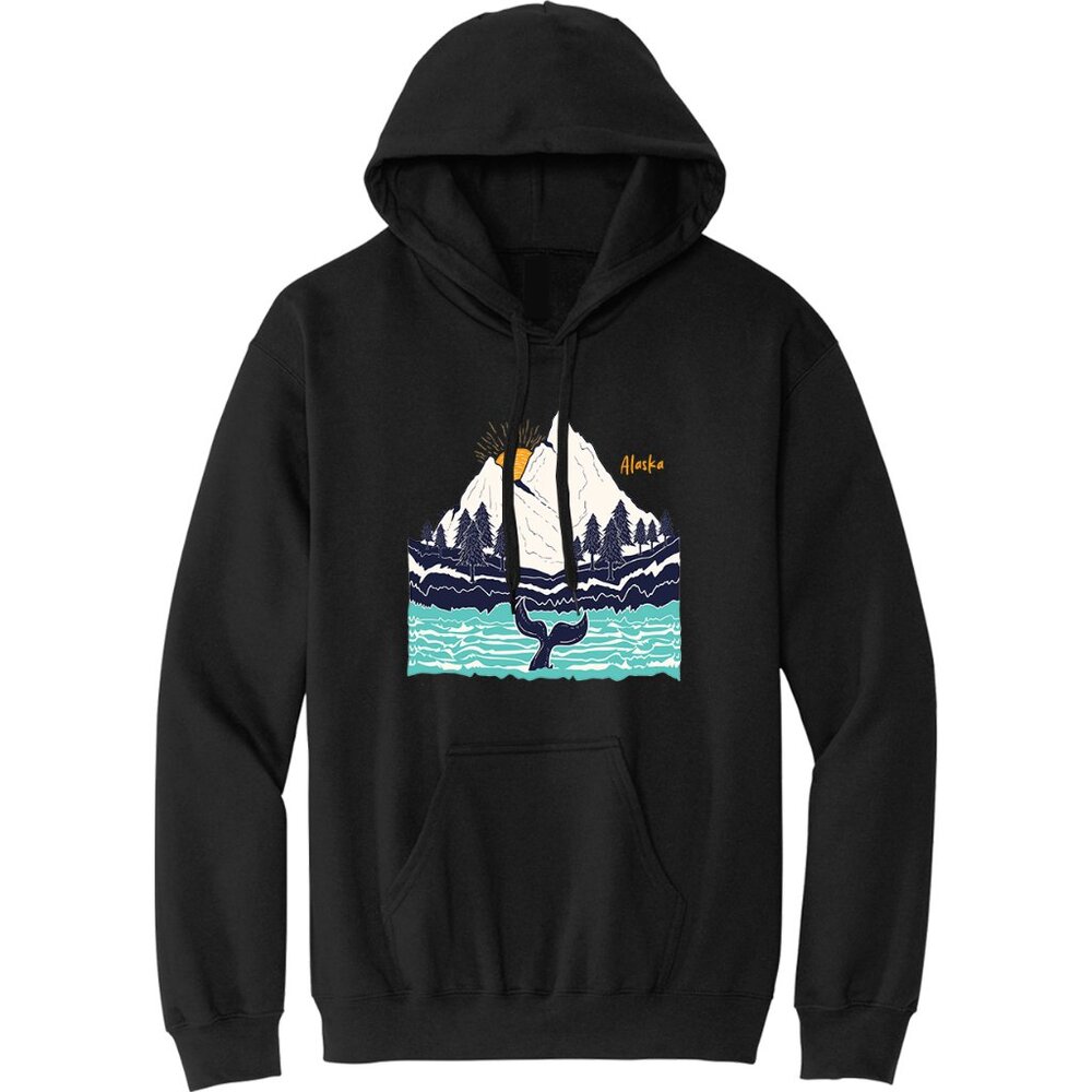 Beluga Whale Tail Kenai Fjords Alaska Pullover Hoodie by Willow Ptarmigan, Black